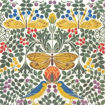 William-Morris-birds-and-butterflies-Servett-Lunch-duka-middag-gron-bla-kok-bord-